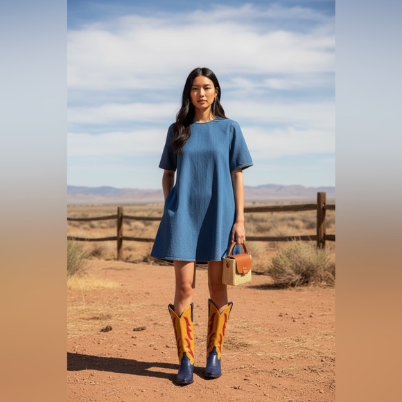 Rare 90s Hunt Club "Trisha" Leather Flame Cowboy Boots Blue Yellow Size 7M VTG - Picture 13 of 13